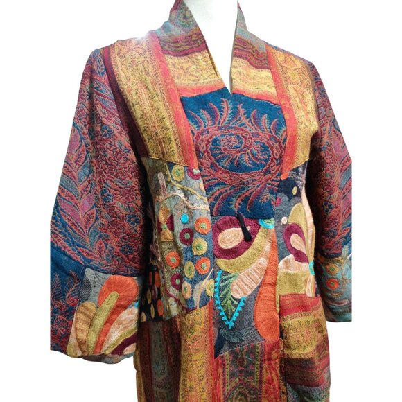 Soft Surroundings M Jacket Boho Floral Patchwork Embroidered Wool Silk Kimono - Picture 2 of 16